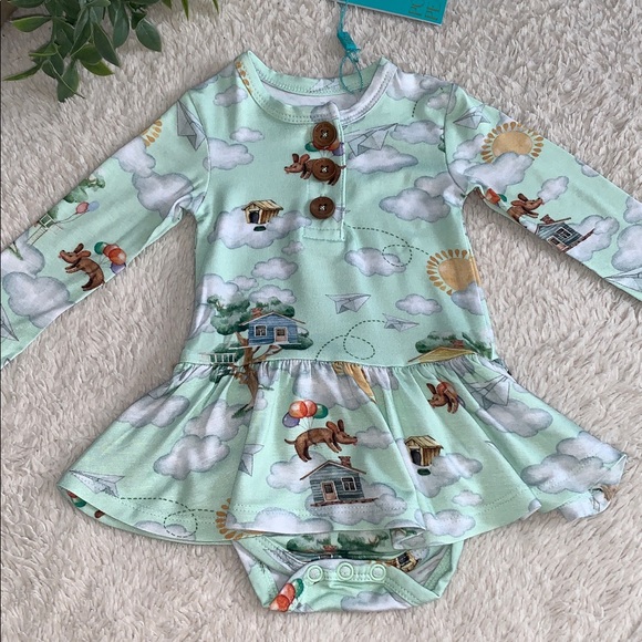 Posh Peanut Other - NWT Posh Peanut Tree House Henley Twirl Bodysuit Dress 0-3M